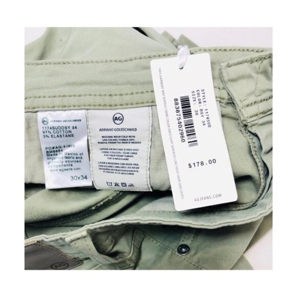 AG Adriano Goldschmied Mens Green SUD Slim Straight Leg Pants Sz 30 x 34 New - Picture 5 of 8
